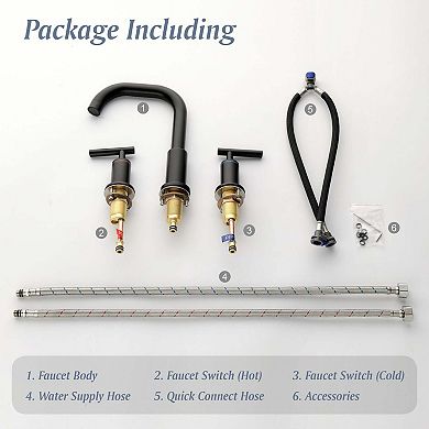 8 in. Widespread Double Handle Bathroom Faucet with Quick Connect Hose, Water Supply Hose