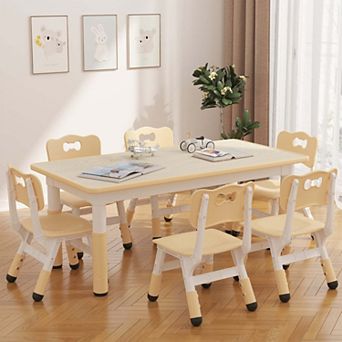 Kids Table and 6 Chairs Set, Height Adjustable Toddler Table and Chair Set, Graffiti Desktop