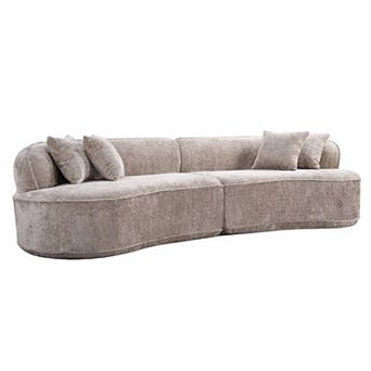 GOMYHOME 114" Curved Sectional Sofa, 4-Seat Beige Camel Bouclé Upholstered Modular Living Room Couch