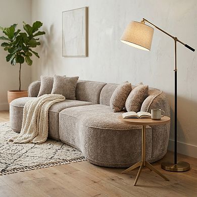 GOMYHOME 114" Curved Sectional Sofa, 4-Seat Beige Camel Bouclé Upholstered Modular Living Room Couch
