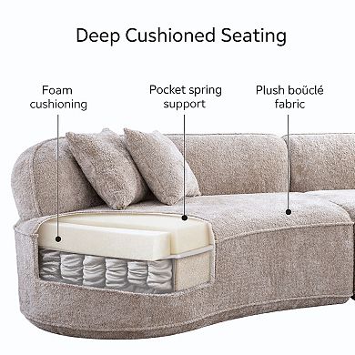 GOMYHOME 114" Curved Sectional Sofa, 4-Seat Beige Camel Bouclé Upholstered Modular Living Room Couch
