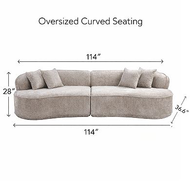 GOMYHOME 114" Curved Sectional Sofa, 4-Seat Beige Camel Bouclé Upholstered Modular Living Room Couch