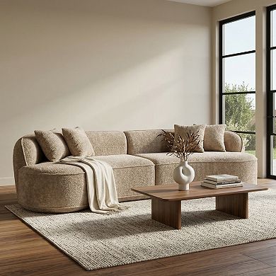 GOMYHOME 114" Curved Sectional Sofa, 4-Seat Beige Camel Bouclé Upholstered Modular Living Room Couch