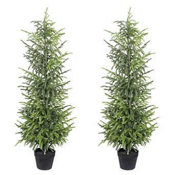 KWPZQEB Artificial Real Touch Pine Tree set of 2, Black Plastic Pot
