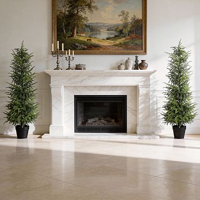 KWPZQEB Artificial Real Touch Pine Tree set of 2, Black Plastic Pot