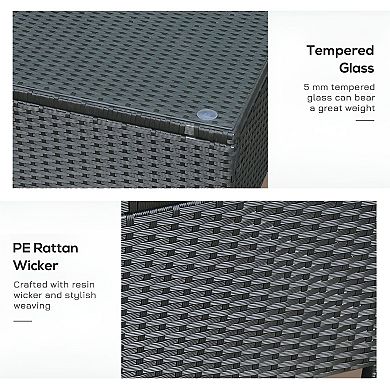 Patio Coffee Table with Glass Top, PE Rattan Outdoor Table for Deck or Balcony - Black