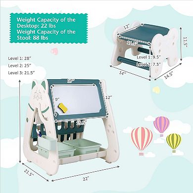 Kids Art Easel 3 In 1 Magnetic Dry Erase Board With Stool