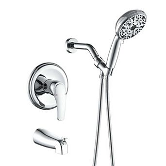 10-Spray 5 in Wall Mount Tub and Shower Faucet 2.5 GPM Fixed Shower Head and Tub Spout Head
