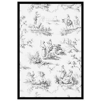 Amanti Art Framed Fabric Pinboard, Toile Design in Grey Printed Bulletin Board
