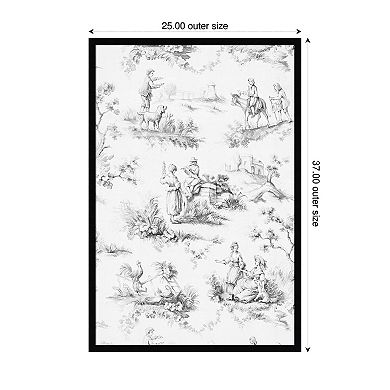 Amanti Art Framed Fabric Pinboard, Toile Design in Grey Printed Bulletin Board