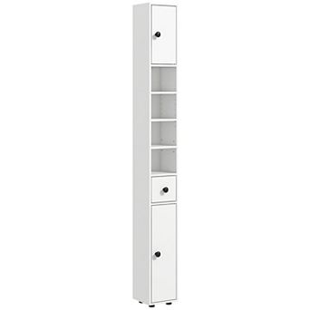 Tall Narrow Bathroom Storage Cabinet, Slim Tower with Shelves and Doors