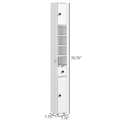 Tall Narrow Bathroom Storage Cabinet, Slim Tower with Shelves and Doors