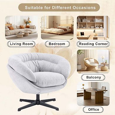 Modern Chenille Round Swivel Office Chair with Removable Cushion Black Metal Base