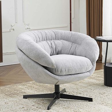 Modern Chenille Round Swivel Office Chair with Removable Cushion Black Metal Base