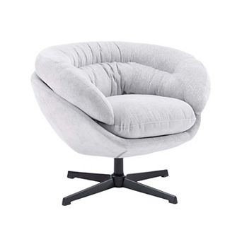 Modern Chenille Round Swivel Office Chair with Removable Cushion Black Metal Base
