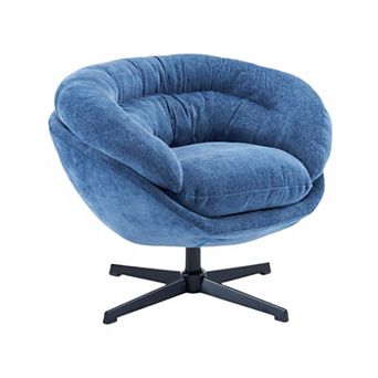 Modern Chenille Round Swivel Office Chair with Removable Cushion Black Metal Base