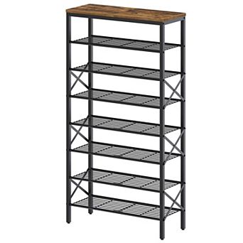 8 tier Shoe Rack Organizer Holds 32 Pairs Metal and Wood Entryway Shelf 27.8 x 10.8 x 52.6 Inch