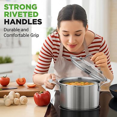 NutriChef 6 Qt Stainless Steel Stockpot Heavy Duty, Glass Lid, Induction Compatible
