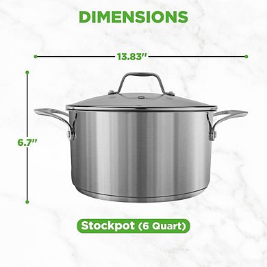 NutriChef 6 Qt Stainless Steel Stockpot Heavy Duty, Glass Lid, Induction Compatible