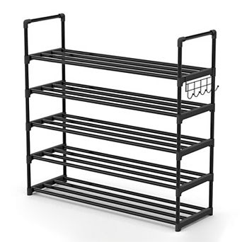 5 tier Metal Shoe Rack with Hooks Holds 20 Pairs Adjustable Organizer 35.6 x 12.2 x 35 Inch