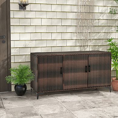 84 Gallon Patio Storage Box Wicker Outdoor Deck Box With Shelves
