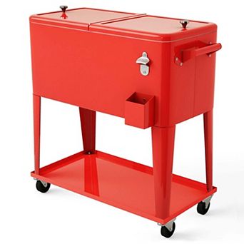 80-qt Rolling Cooler Cart with Insulation and Bottle Opener