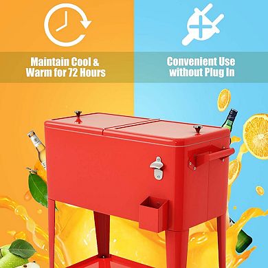 80-Quart Rolling Cooler Cart with Insulation and Bottle Opener