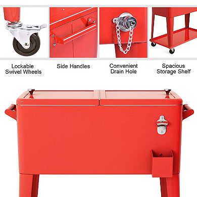 80-Quart Rolling Cooler Cart with Insulation and Bottle Opener