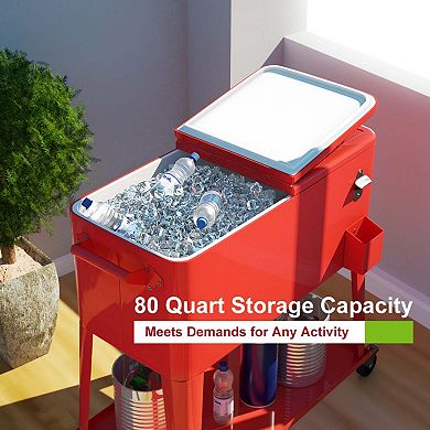 80-Quart Rolling Cooler Cart with Insulation and Bottle Opener