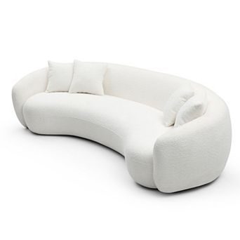 GOMYHOME 102" Curved Boucle Sofa, Modern 5-Seat Half Moon Living Room Couch with Pillows, White