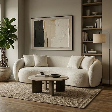 GOMYHOME 102" Curved Boucle Sofa, Modern 5-Seat Half Moon Living Room Couch with Pillows, White