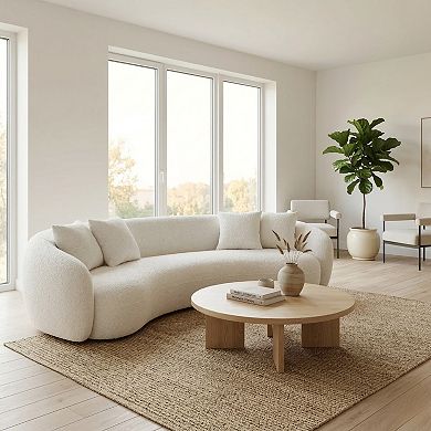 GOMYHOME 102" Curved Boucle Sofa, Modern 5-Seat Half Moon Living Room Couch with Pillows, White