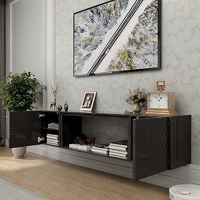 Black Wall Mount Floating TV Stand up to 70 to 80 in.