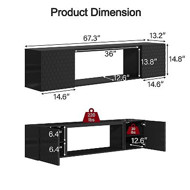 Black Wall Mount Floating TV Stand up to 70 to 80 in.