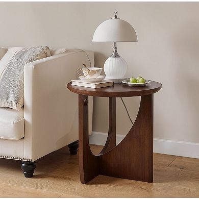 Heybly Solid Wood Side Table Round Accent End Table Natural Wooden Small Table, Sofa Side Table