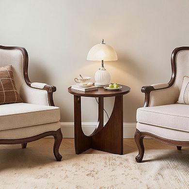 Heybly Solid Wood Side Table Round Accent End Table Natural Wooden Small Table, Sofa Side Table
