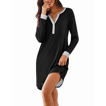 Ekouaer Womens Nightgown Button Down Night Gown Long Sleeve Sleepshirt Soft Nightdress with Pockets