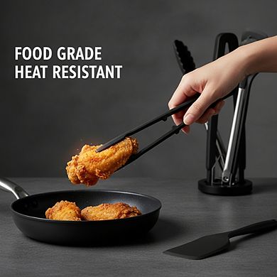 Black Silicone Kitchen Tweezer, Heat-Resistant Non-Stick Cooking Utensil