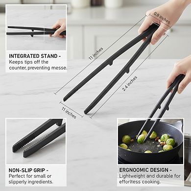 Black Silicone Kitchen Tweezer, Heat-Resistant Non-Stick Cooking Utensil