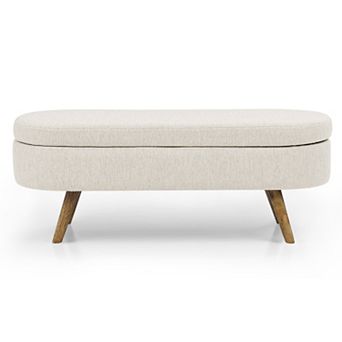 Oval Storage Ottoman with Solid Rubber Wood Legs, Multi-Use as a Footrest, Beige
