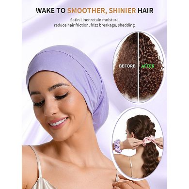 Satin Lined Bonnet Sleeping Cap Adjustable Slouchy Beanie Hair Wrap Curly Braid Locs