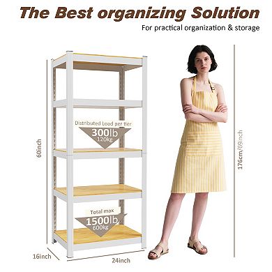 5 Tier 24" W x 16" D x 60" H Storage Shelves White Metal Garage Shelving
