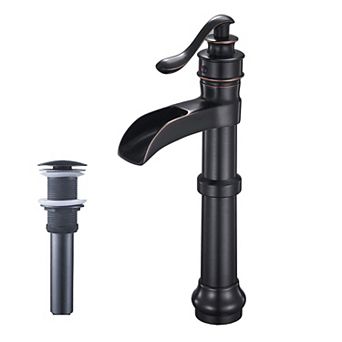 Waterfall Single Hole Single-Handle Vessel Bathroom Faucet with Pop-up Drain