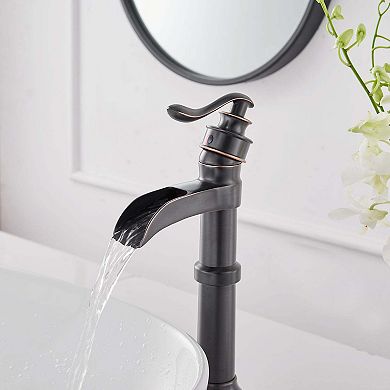 Waterfall Single Hole Single-Handle Vessel Bathroom Faucet with Pop-up Drain