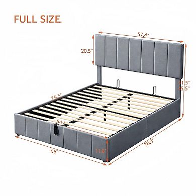 Heybly Full/Queen Upholstered Platform Bed with Hydraulic Storage,Linen Headboard and Wood Slat