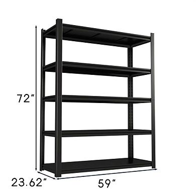 59" Wide Black Metal Shelves with 5 Removable Dividers