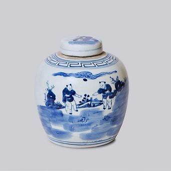 Porcelain Playing Children Round Storage Jar