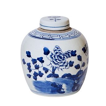 Porcelain Peony Lidded Round Storage Jar
