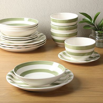 Gibson Home Kenwood Shores 16 Piece Dinnerware Set Hand-Painted Stoneware Plates and Bowls
