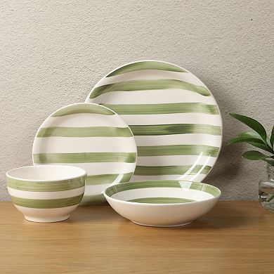 Gibson Home Kenwood Shores 16 Piece Dinnerware Set Hand-Painted Stoneware Plates and Bowls